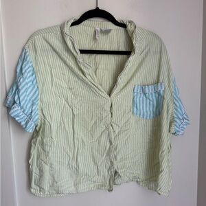 Striped Button-Up Shirt with Blue Accents